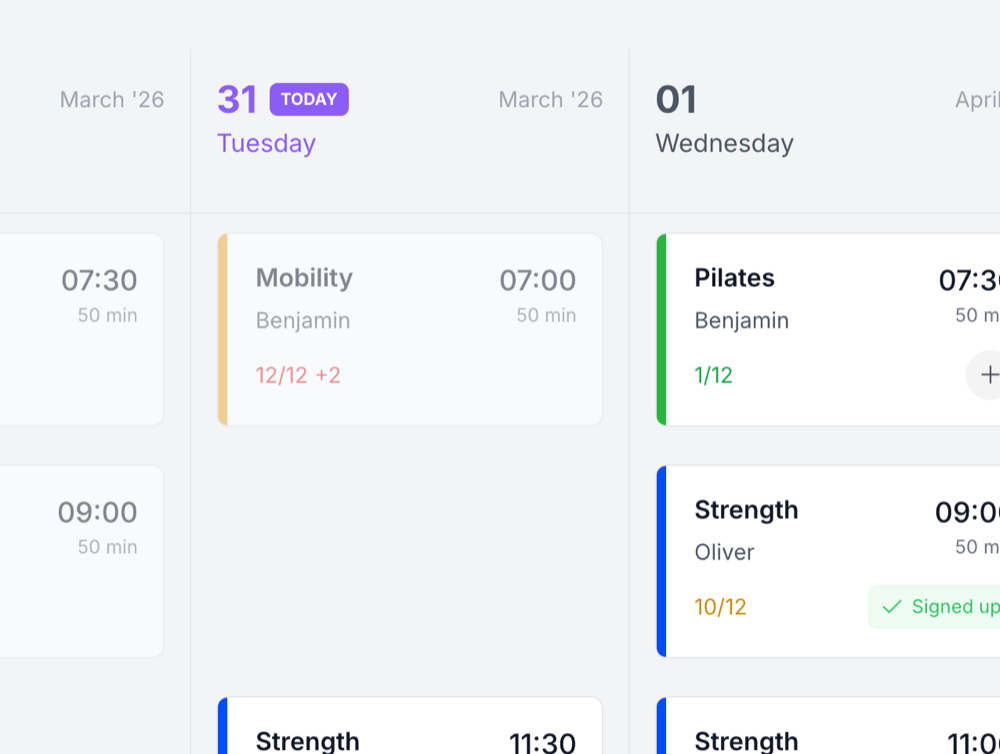 Weekly class schedule calendar